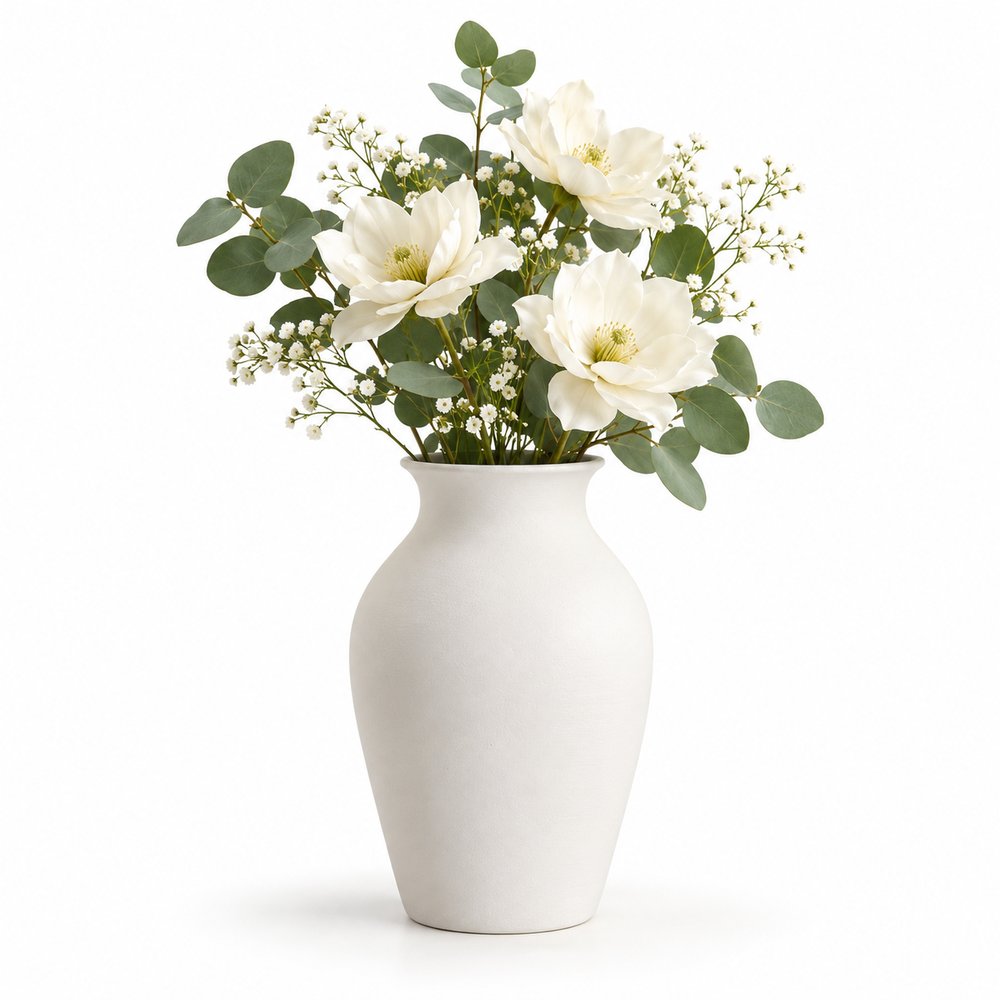 Homeva Handcrafted Ceramic Flower Vase - Matte White