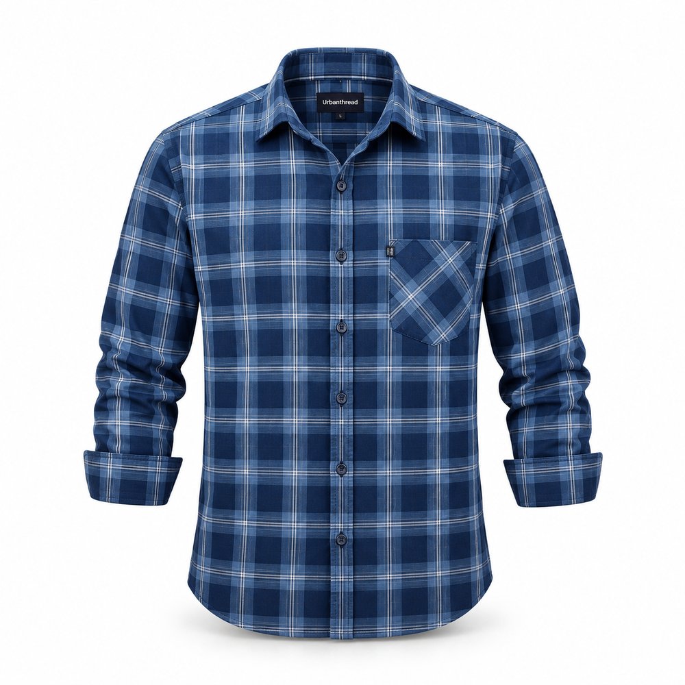 Urbanthread Men's Checked Casual Shirt - Blue