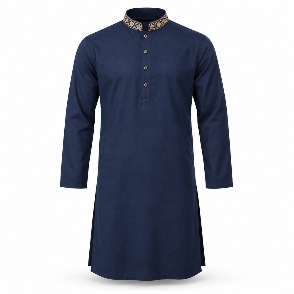 Urbanthread Men's Cotton Panjabi with Embroidered Placket - Off White