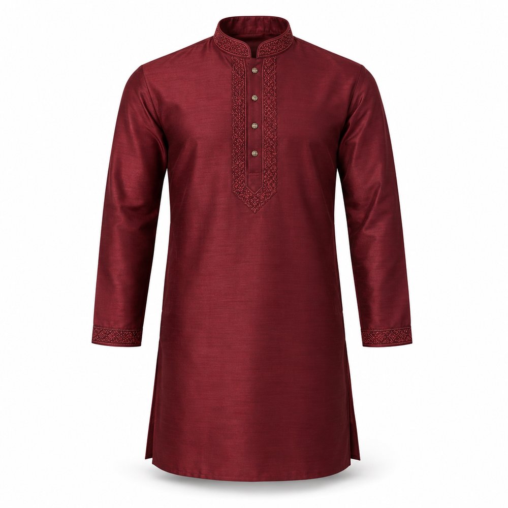 Urbanthread Men's Silk Blend Festive Panjabi - Maroon