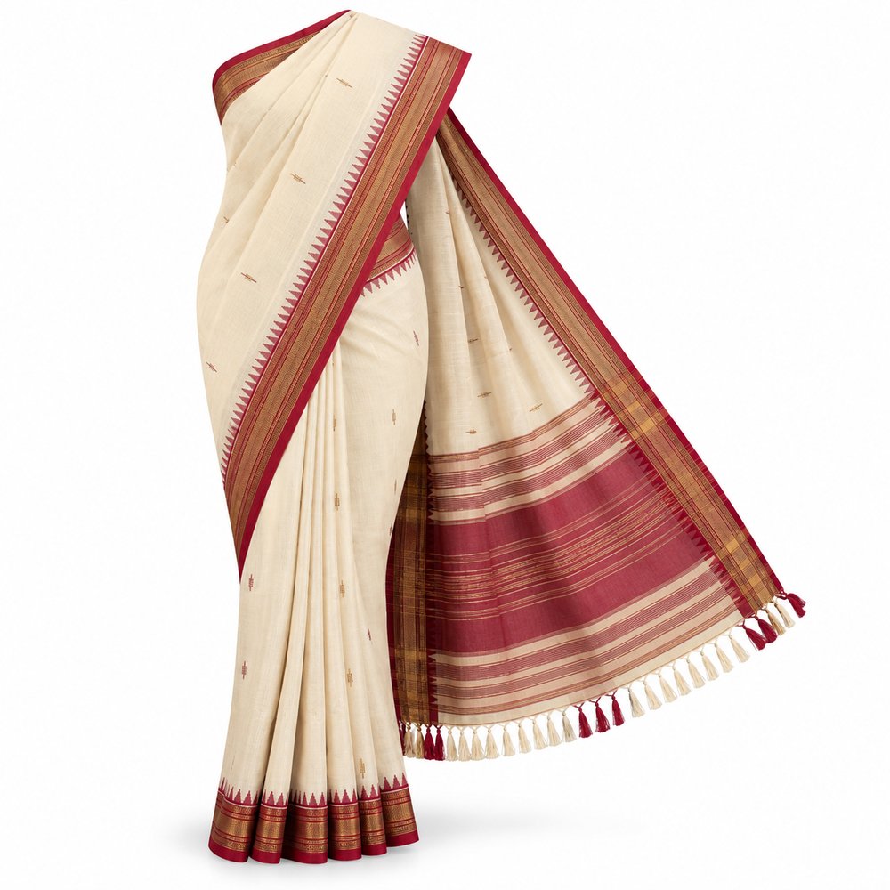 Urbanthread Tangail-Style Cotton Saree with Woven Border