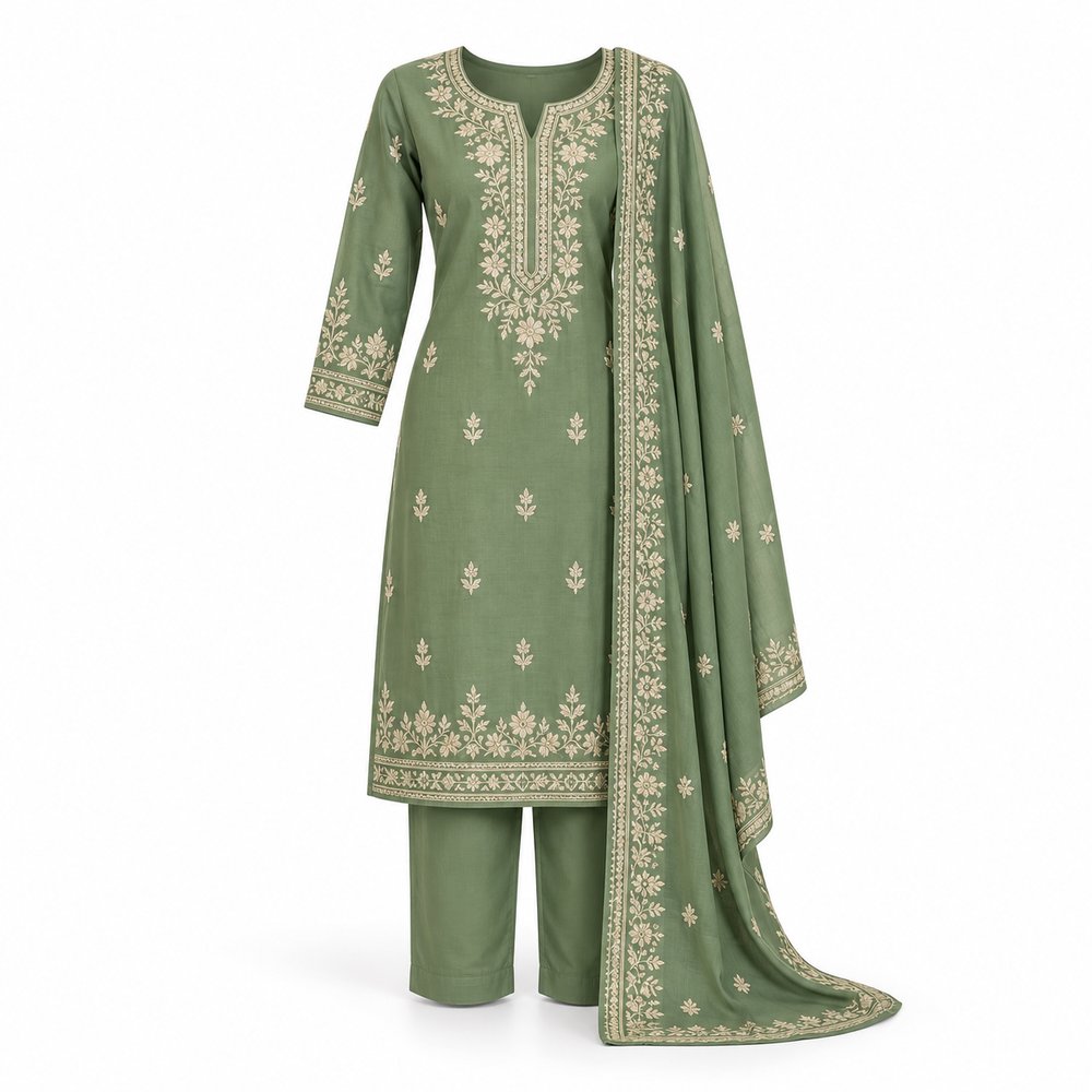 Urbanthread 3-Piece Embroidered Salwar Kameez Set - Mint Green