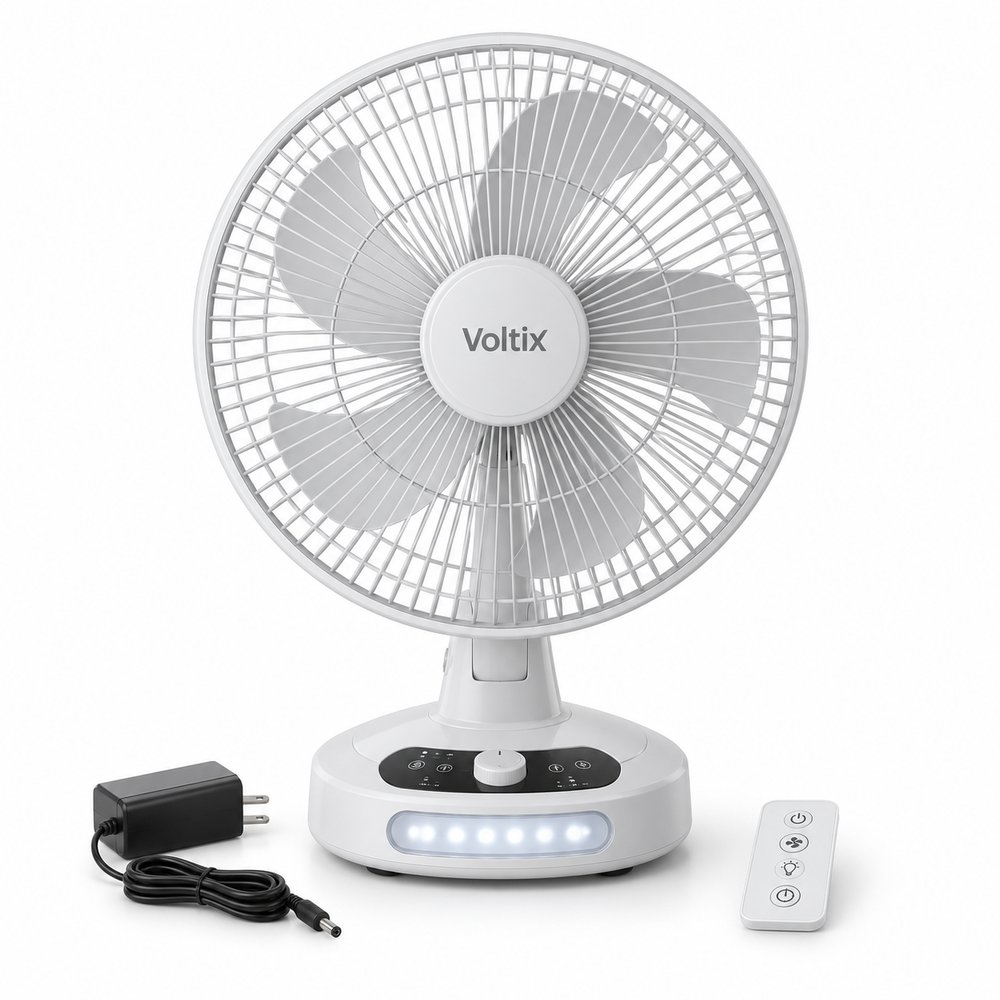 Voltix 12" Rechargeable Table Fan with LED Light