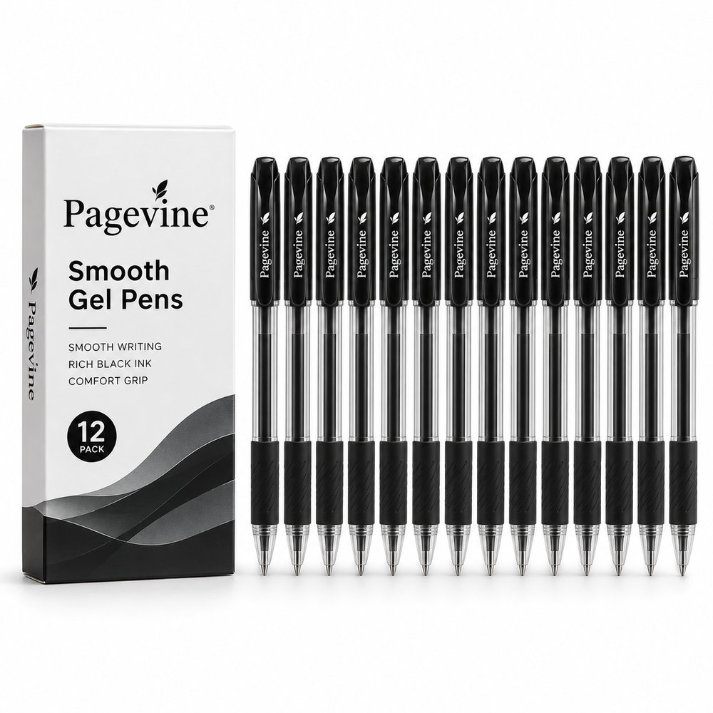 Pagevine Smooth Gel Pens - Black, Pack of 12