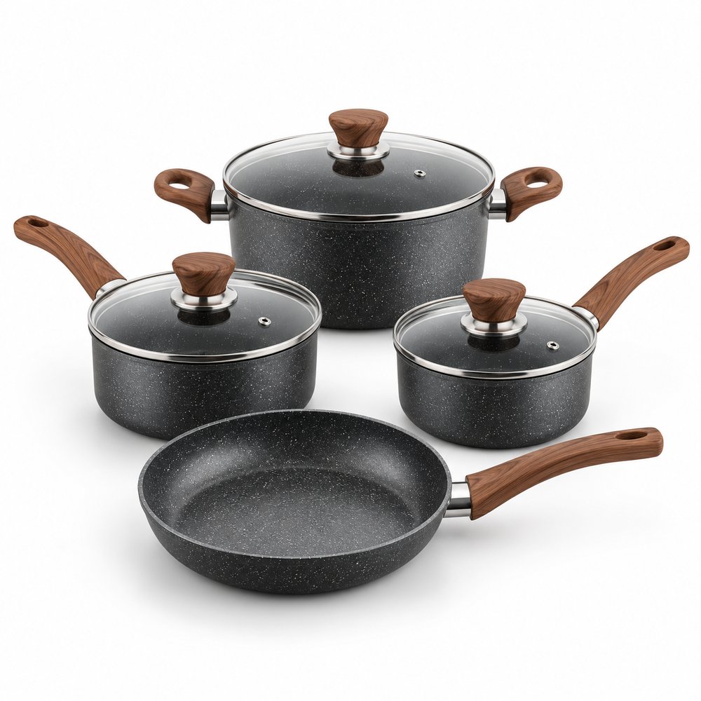 Homeva 5-Piece Non-Stick Cookware Set with Glass Lids